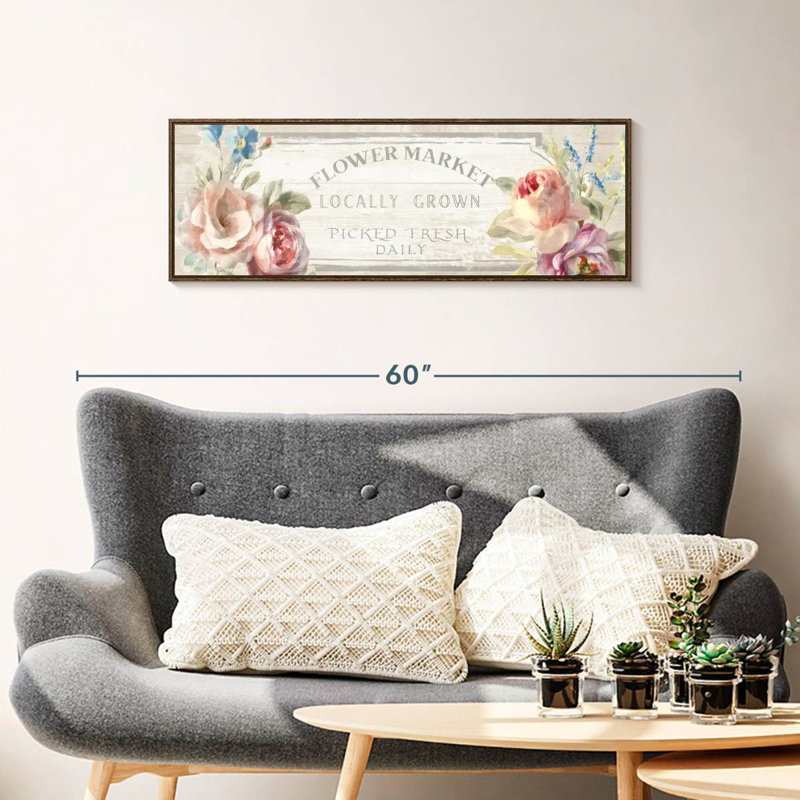 «Cottage Garden» sur panneau mural en bois, Cadre flottant noyer, 37 po x 13 po