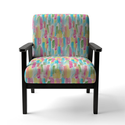 Chaise à accoudoirs en velours multicolore à rayures géométriques multicolores