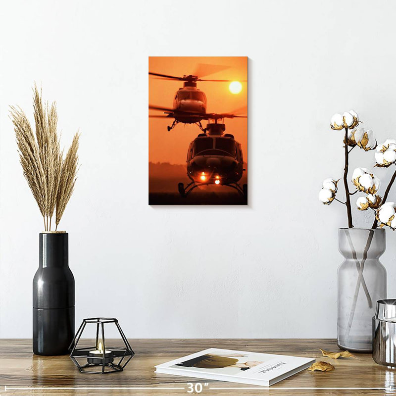 Mehar Helicopter Sunset Landing, 12" H x 8" W