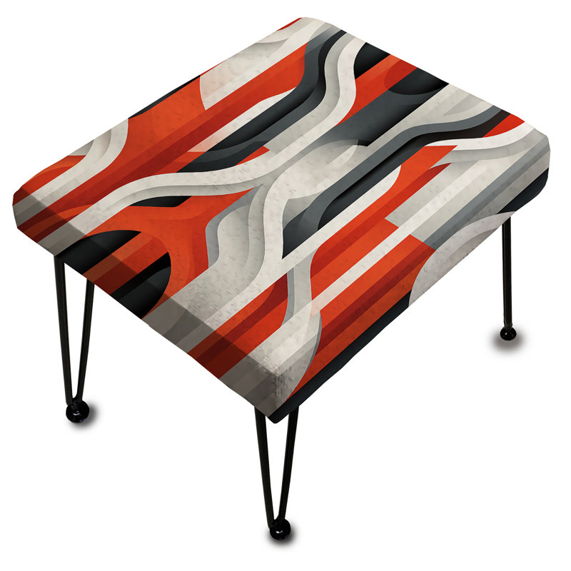Grey And Red Geometric - Striped Rectangle Ottoman