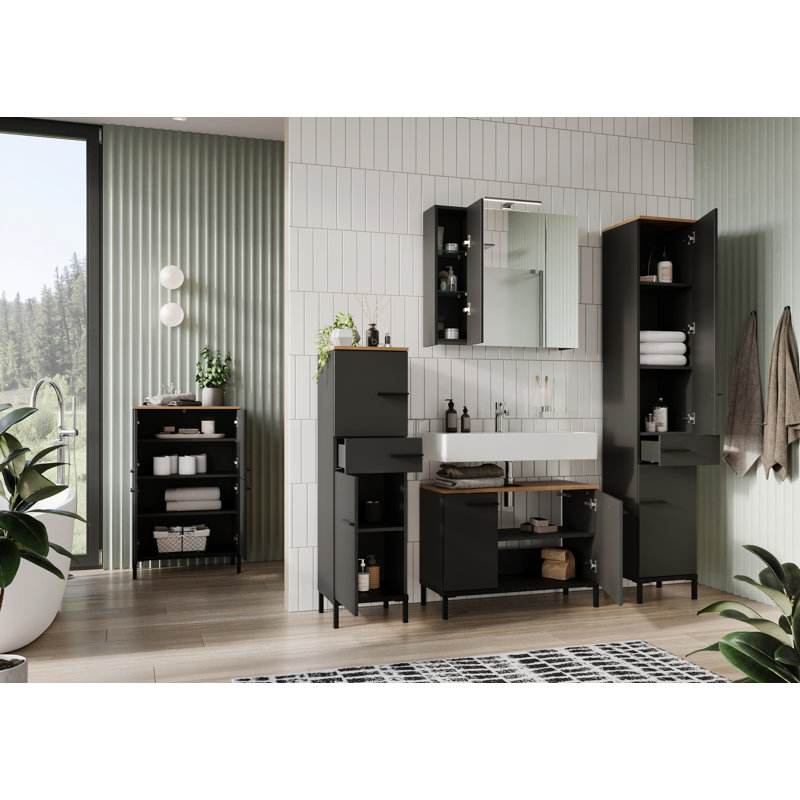 Yonkers  Plastic Free-Standing Bathroom Cabinet, Graphite / Oak