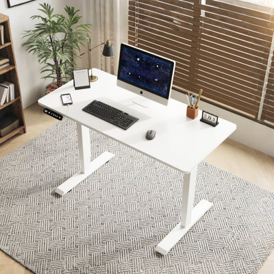 Electric Standing Desk, 55 Inches In Depth And 24 Width, White, Height Adjustable For Modern Office Tasks, Reinforced Double - Beam, Quiet Operation Mode, Smart Charging Port Long Wide, Work, Steel