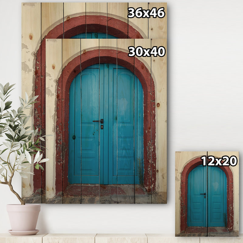 Vieille porte traditionnelle à Oia, Santorini, Grèce - impression d'art graphique sur bois, H 46 po x l 36 po x P 1,5 po