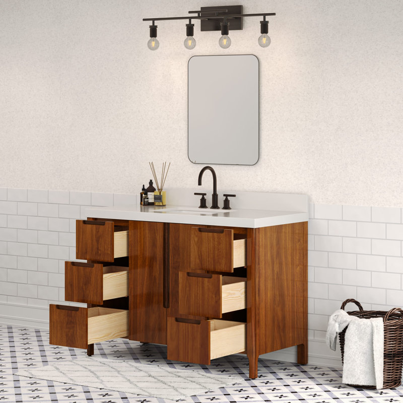 Sequoia 48 In. Single Sink Whitebrook Quartz Countertop Bath Vanity in Mango Wood With ORB Faucet, Noir Juglans