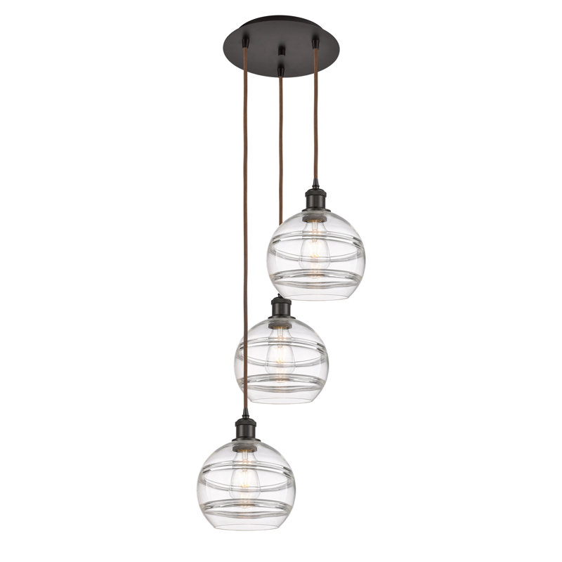 Luminaire suspendu en grappe à 3 lumières Chartoff, H 30,38 po x l 14,5 po x P 14,5 po, Transparent, Bronze huilé