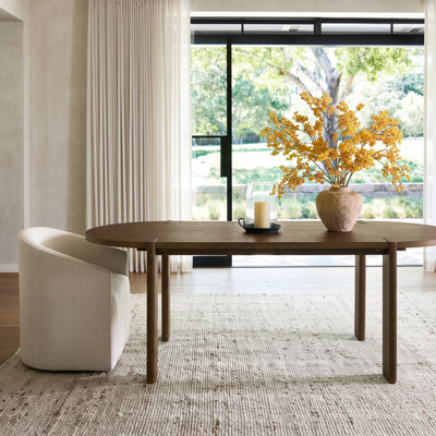 Larkin Organic Modern Dining Table for 4-6 People with Oval Racetrack Top and Exposed Joinery Legs for Dining Room Kitchen
