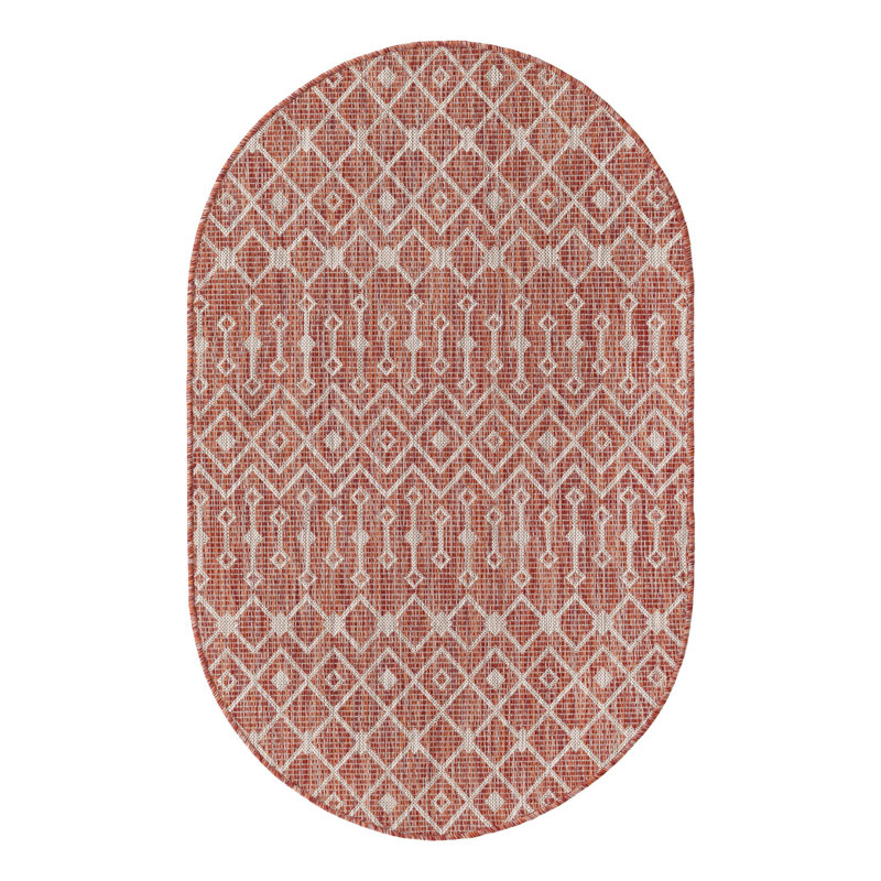 Tapis rouge rouille intérieur / extérieur Julieta, Ovale 3 pi 3 po x 5 pi 3 po