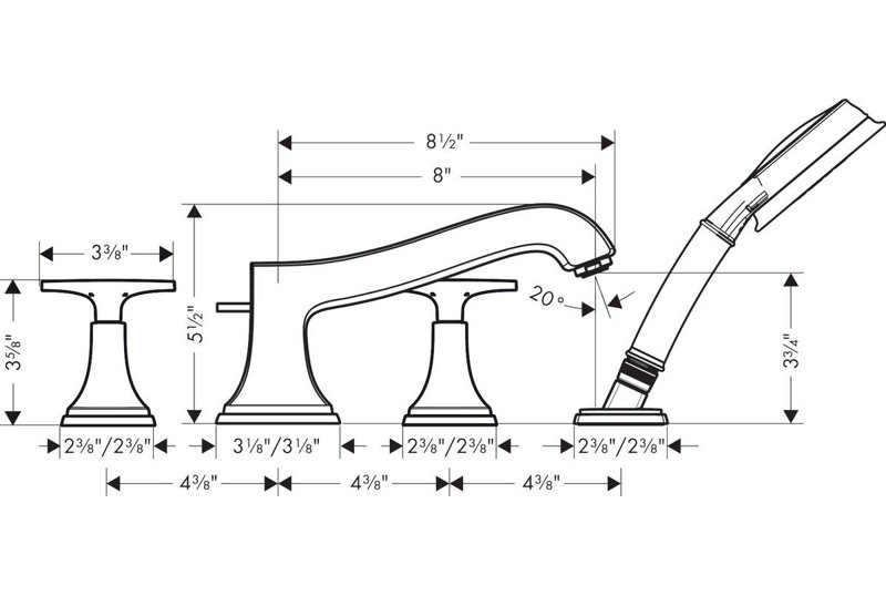 Hansgrohe Metropol Classic 4-Hole Roman Tub Set Trim with 1.8 GPM Handshower Trim Set Only, Cross Handle, Chrome
