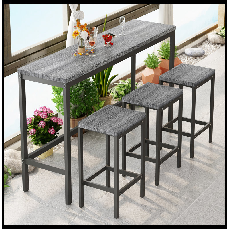 Table de salle à manger de cuisine moderne, table de pub, ensemble de table de salle à manger longue avec 3 tabourets, assemblage facile
