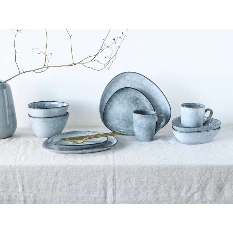 CLOUDY 10 Piece Porcelain China Dinnerware Set - Service for 2, Smoke Blue