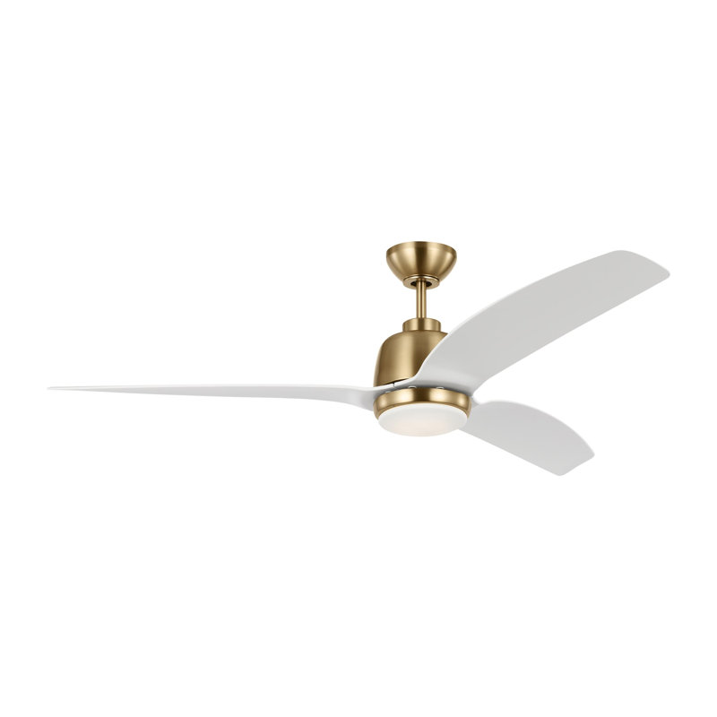 Carly LED Downrod Ceiling Fan, White, Satin Brass, 15.40" H x 60" W x 60" D