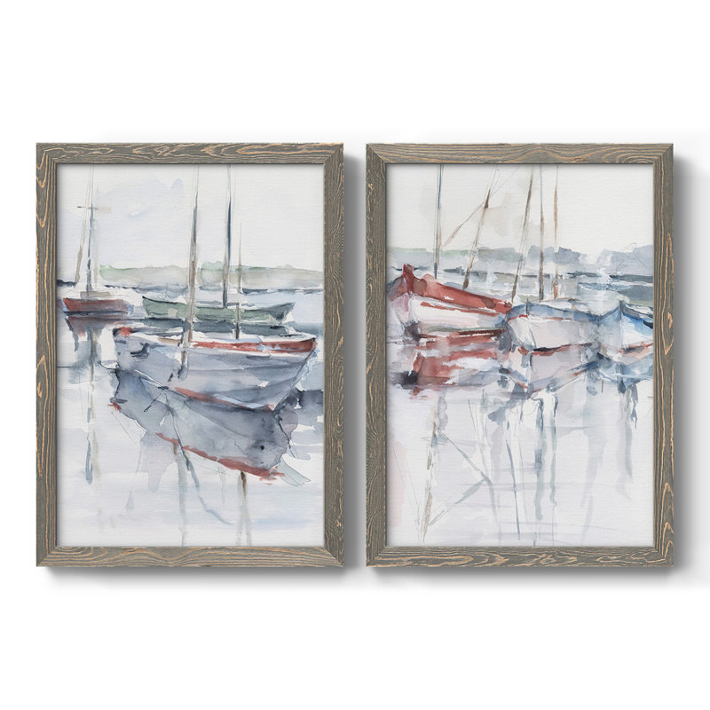 Watercolor Harbor Study I - Toile encadrée de qualité supérieure - prête à être accrochée