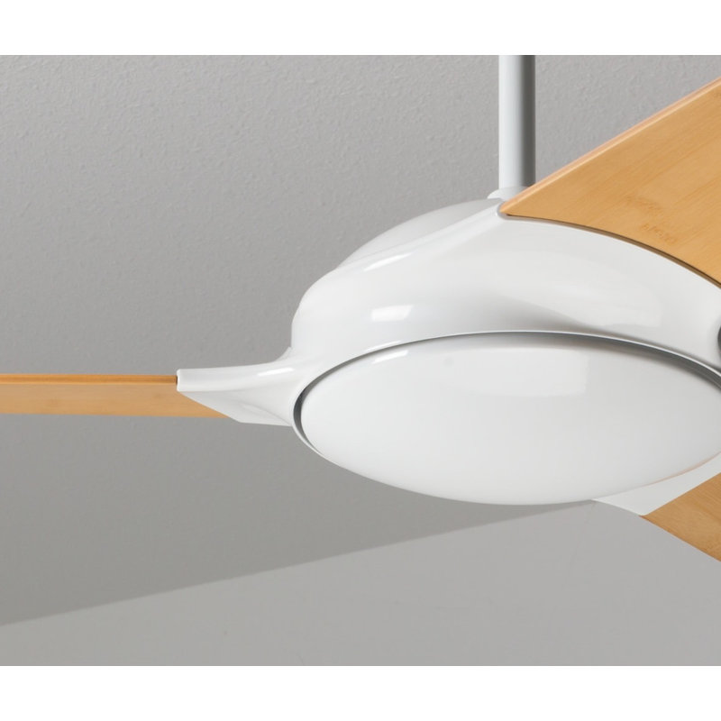 Downrod Ceiling Fan, Gloss White, Fan Speed Control, Bamboo