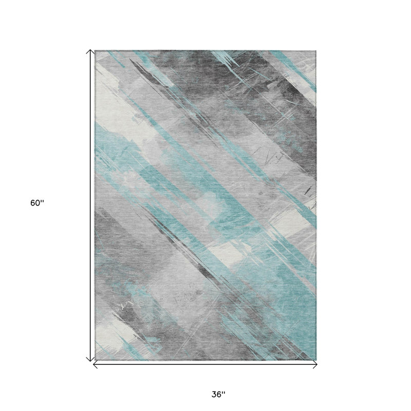 Tapis bleu sarcelle à rayures 3 pi x 5 pi bleu et gris