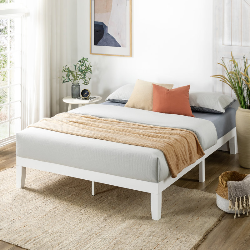 Lit plateforme en bois massif Harlow, Double, Blanc