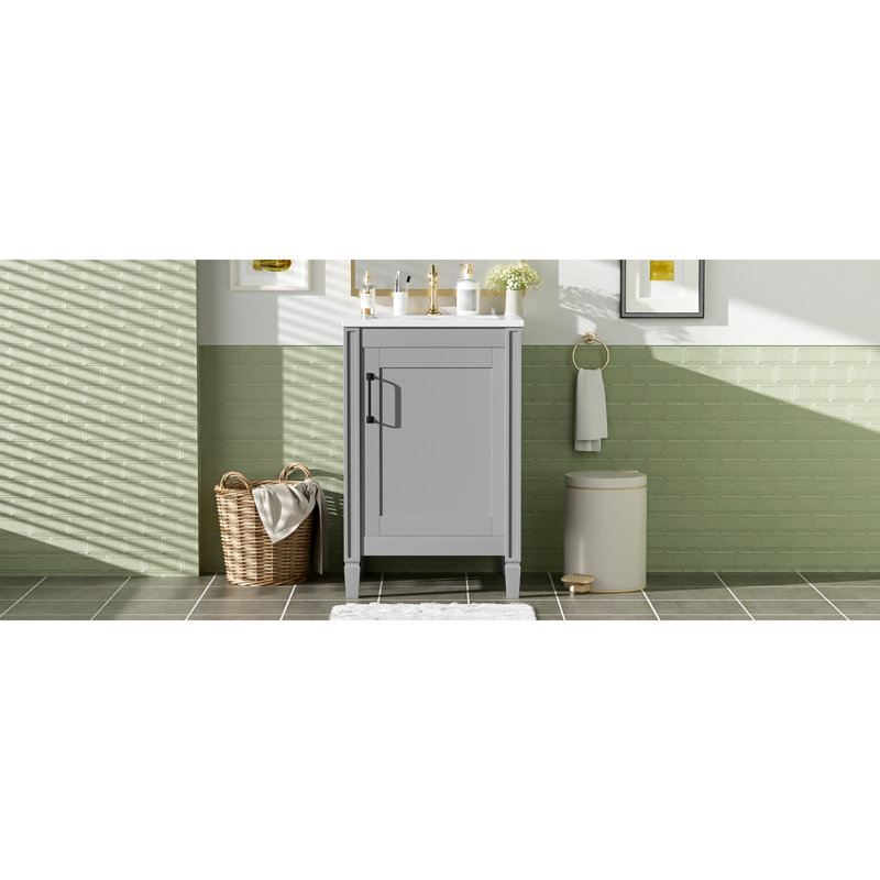 Meuble-lavabo gris peu encombrant avec durabilité en bois massif pour les petites salles de bain