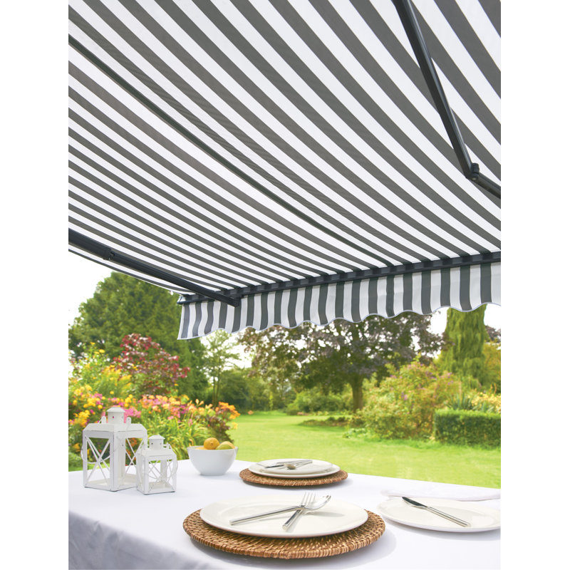 Aayisha Outdoor Cover Retractable Patio Awning, Grey/White, 350cm W x 250cm D