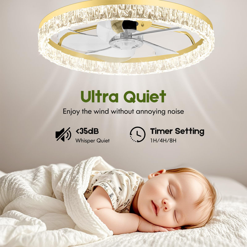 Ventilateur de plafond à profil bas 20 "à intensité variable avec lumières et télécommande en or, Doré