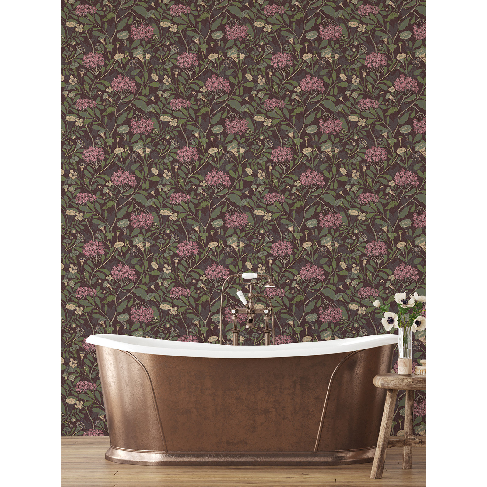 Latika Modern Floral Wallpaper, Wine