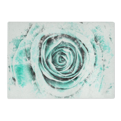 Tempered Glass Mint Green Rose Chopping Board