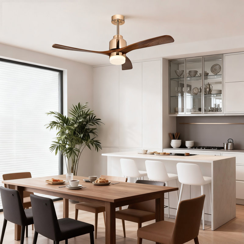 52 In. Indoor Gold Ceiling Fan With Wood Blades, 6-Speed Remote Control, Gold
