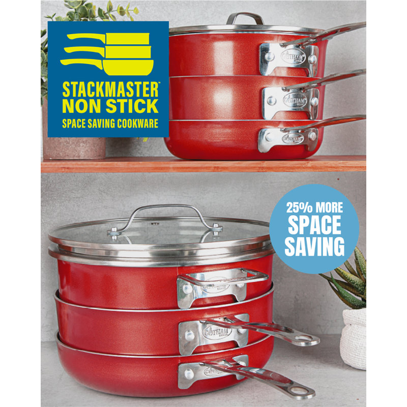 Gotham Steel Red Stackable Nonstick 10-Piece Cookware Set