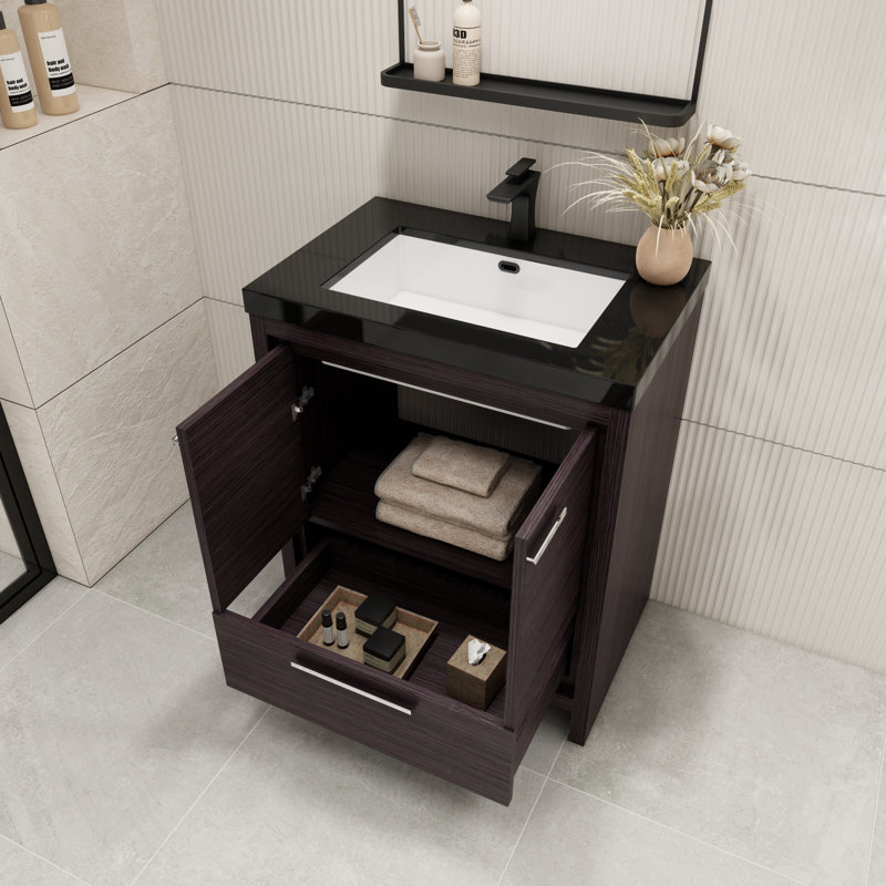 Enochville 30" Single Bathroom Vanity Set, Black Grey Oak