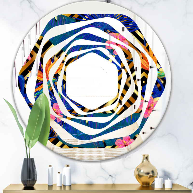 Miroir mural sans cadre whirl abstract rétro design iv, H 23,6 po x l 23,6 po