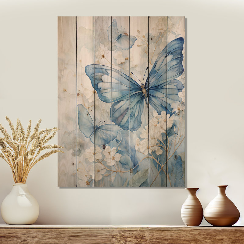 «Blue Butterfly Whispering Wings II» sur impression sur bois, H 20 po x l 10 po x P 0,78 po