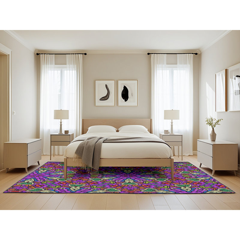 Violet/rouge/vert Tapis décoratif, Rectangle 5 pi x 8 pi