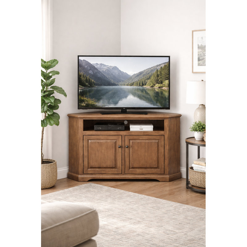 Meuble télé d'angle en bois massif pour téléviseur de 65 po ou moins Inouye, Cendre européenne