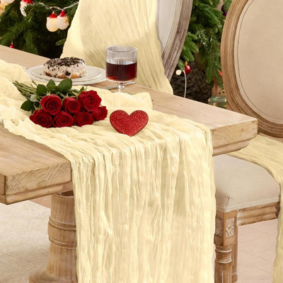 Cheesecloth Table Runner – Beige – Boho Rustic Gauze, For Spring & Summer, Birthday, Baby Shower, Wedding, Holiday & Home Decor
