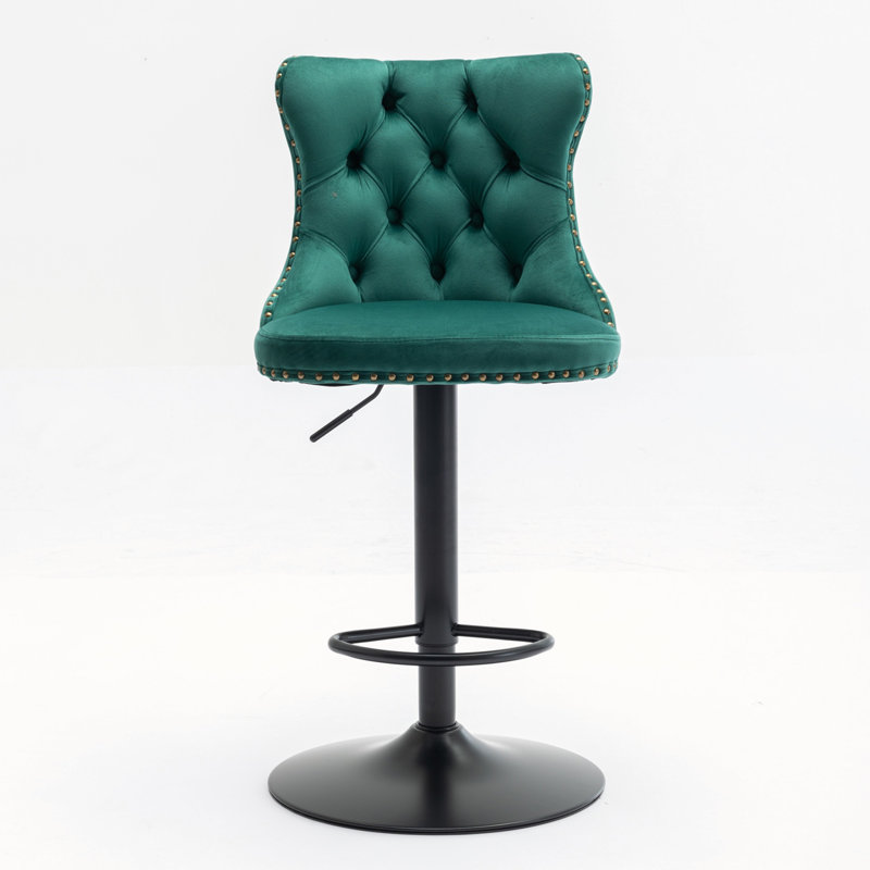 Kennasyn Swivel Upholstered Adjustable Height Counter Stool, Black/Green