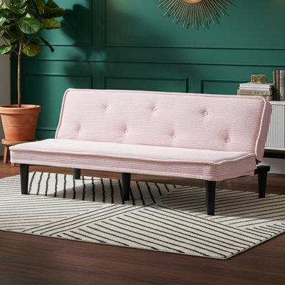 66'' W Compact Fold-Down Sofa Bed - Pink Corduroy Upholstery - Twin Size Sleeper