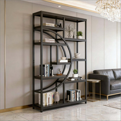 9-Cube Geometric Bookshelf with Half-Moon Design