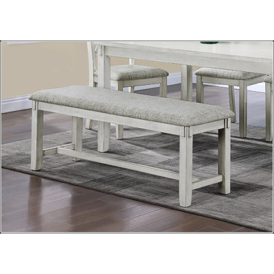 1pc Banc en bois flottant de hauteur standard avec coussin d'assise rembourré en tissu blanc et pieds fuselés de style contemporain de style transitionnel