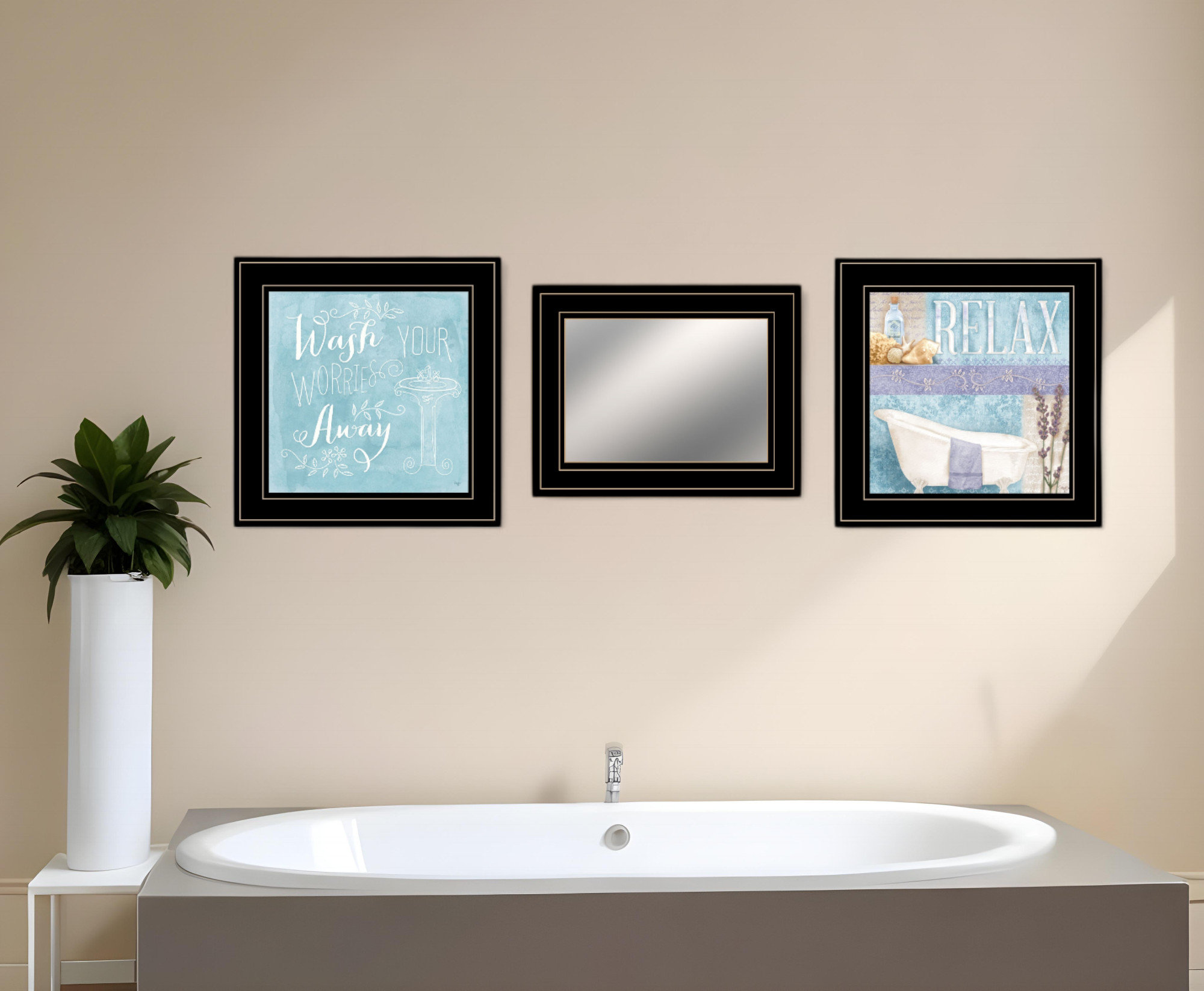 Lark Manor™ Set Of Three Wash Black Framed Bathroom Wall Art With ...