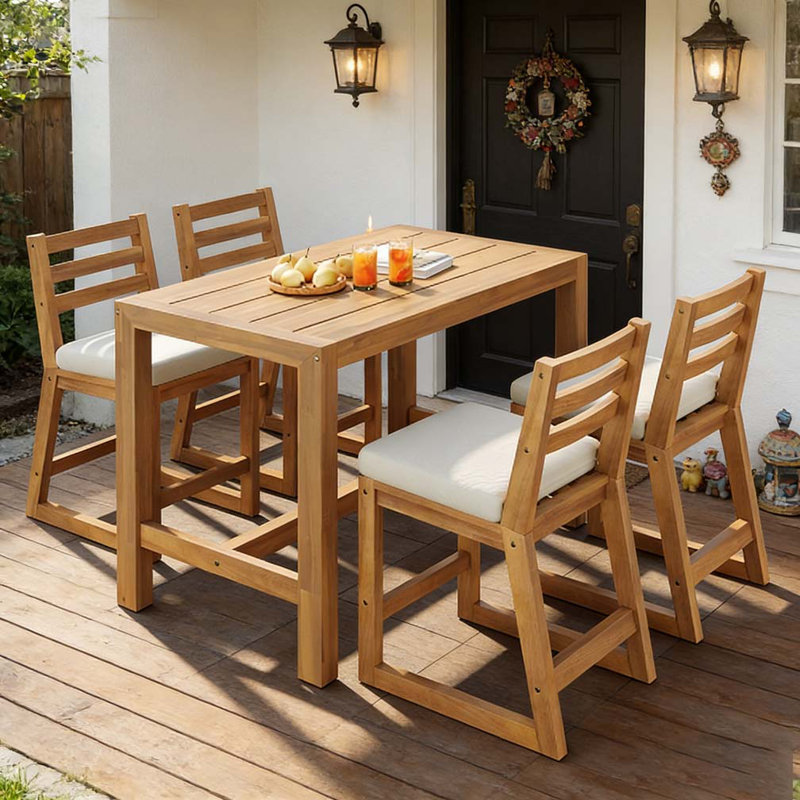 5-Piece Rustic Patio Bar Set, Light Teak