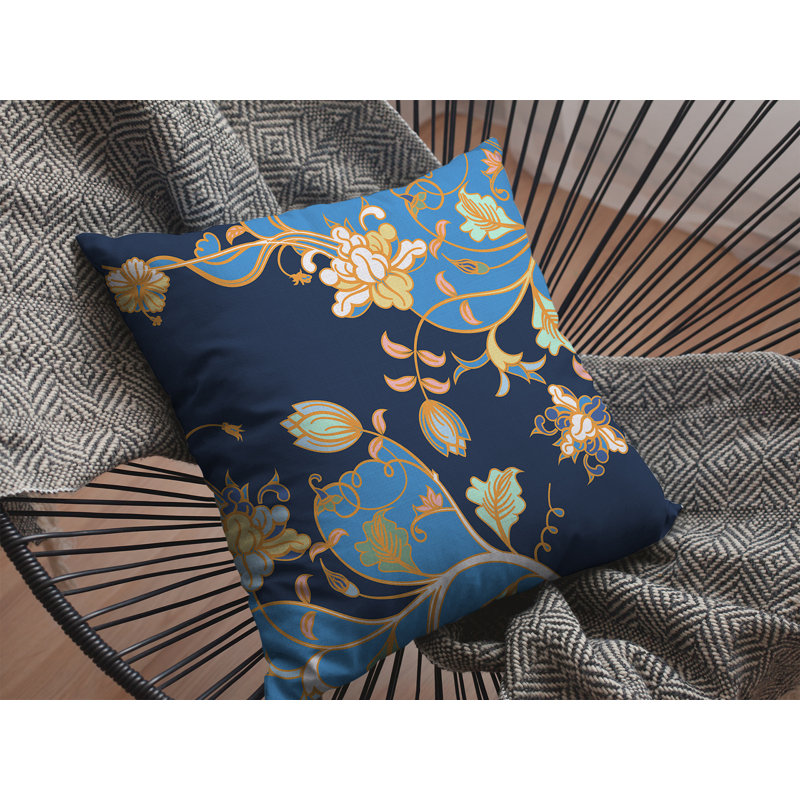 Housse et insert de coussin carré Carnation Garden, 16 po x 16 po, Bleu clair/bleu marine, Housse de coussin et insert