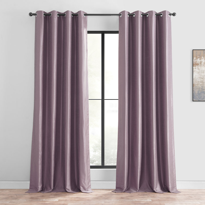 Akke Grommet Vintage Textured Faux Dupioni Silk Blackout Curtains - Single Panel Drapes, 50" W x 96" L, Ice