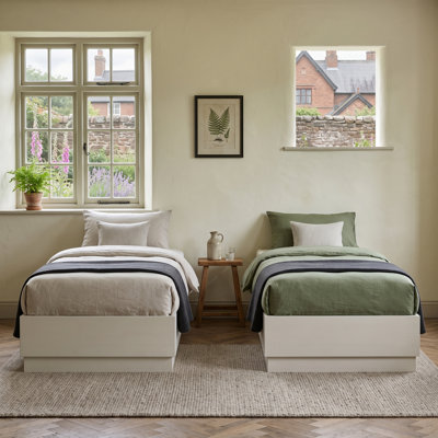 Modern Headboard-Free Wood Platform Bed with Stepped Base and Lift-Up Storage, Twin, Whitewash