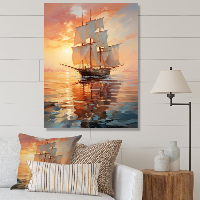 Voilier, eaux éthérées I sur toile, L 12 po x H 20 po, Toile tendue
