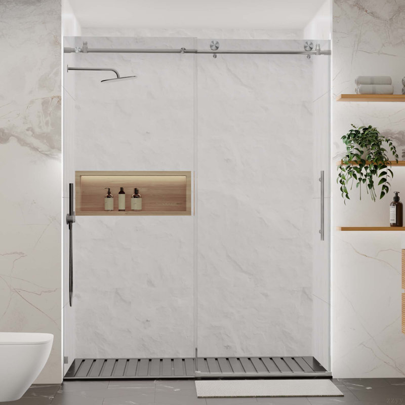 56-60"W X 76"H Frameless Shower Door, Sliding Shower Door, With Premium 5/16"(8Mm)Thick Tempered Glass Shower Enclosure