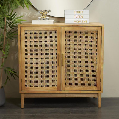 Armoire de chambre en bois à 1 tablette et 2 portes avec portes avant en canne et poignées dorées