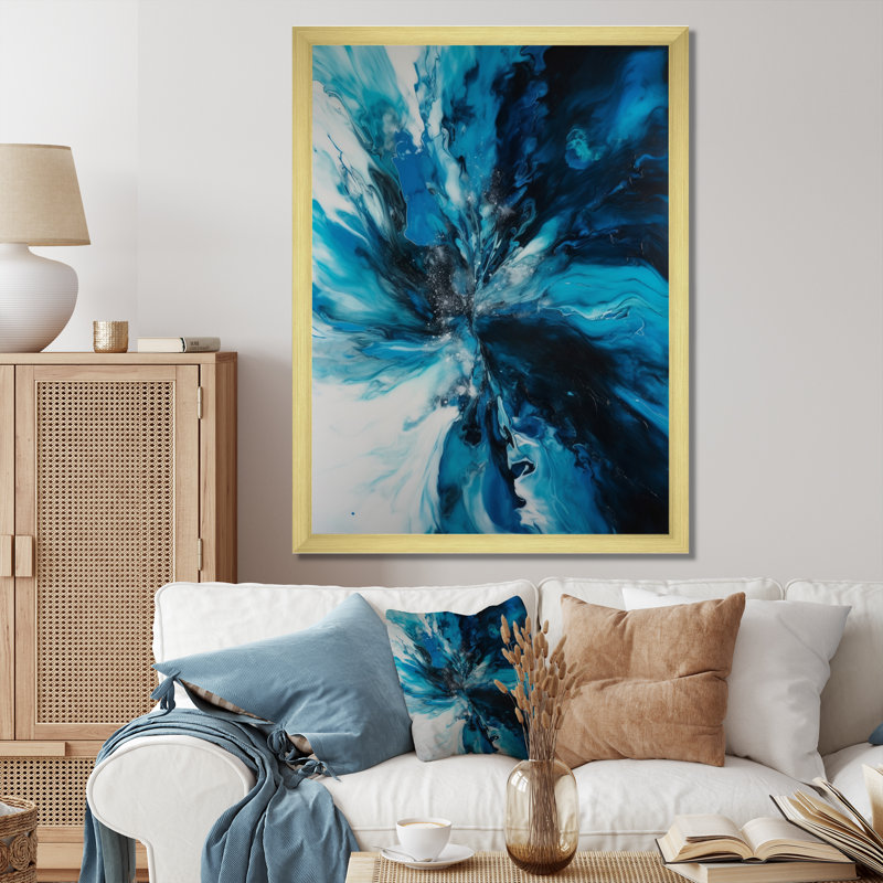 Marbre chromatique bleu et noir sur toile, H 20 po x l 12 po x P 1 po, Cadre doré à une seule photo