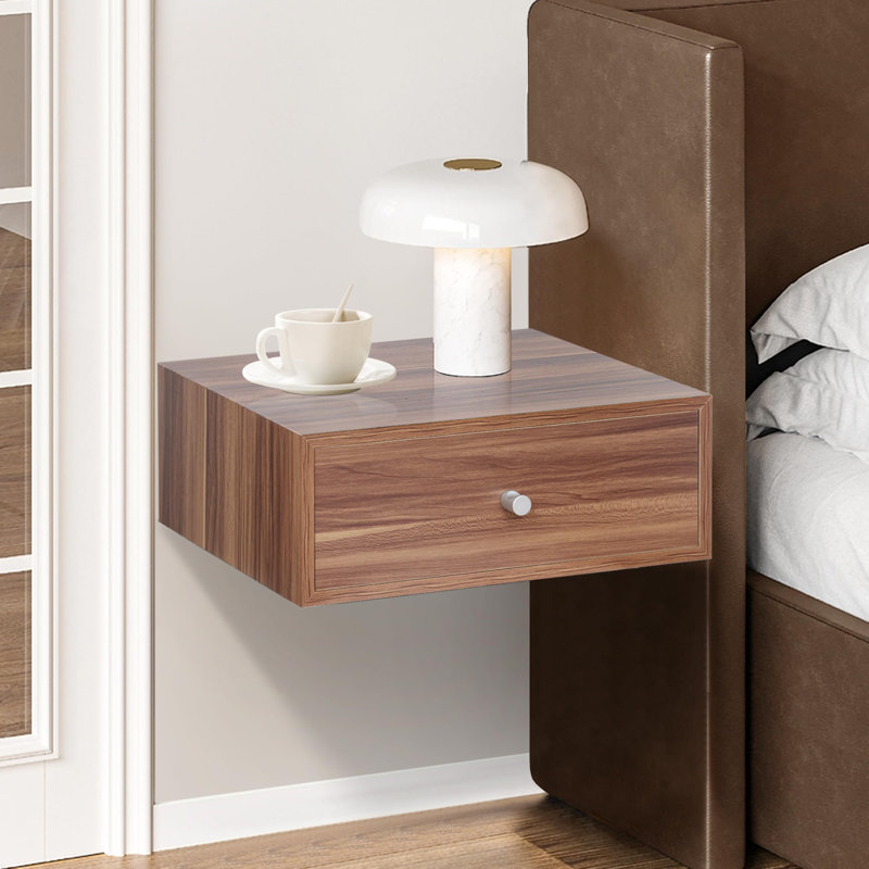 Floating Bedside Table, Wall Mounted Nightstand, Floating Shelf With Drawer,Floating Drawer For Bedroom, Walnut 15.5"X12"X6"
