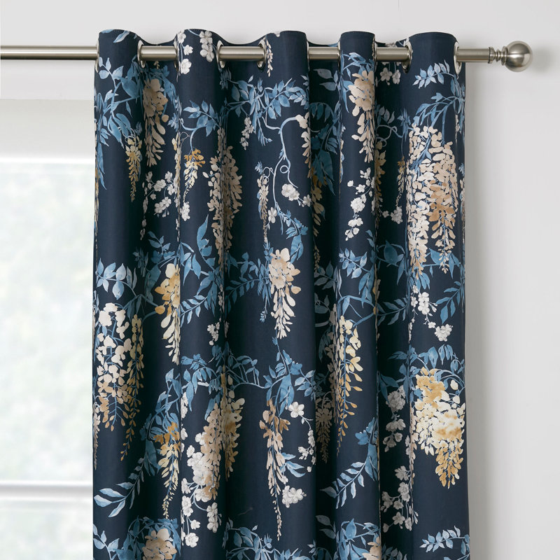 Kingsley 100% Cotton Semi Sheer Curtain Pair, Width 229 x Drop 229 cm, Navy