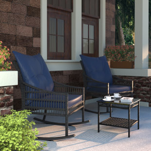 2 - Person Patio Conversation Sets, Outdoor Seating Group with Cushions, Rattan Rocking Chairs with End Table