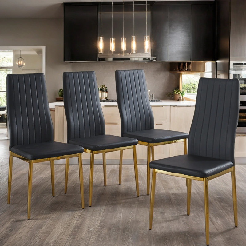 Modern Dining Chairs Set Of 4, Metal Legs, Gold, Black