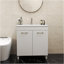 Meuble-lavabo de salle de bain 32 po avec lavabo, portes doubles avec charnières à fermeture douce, armoire de salle de bain avec tablette ajustable, poignée en métal, lavabo en céramique, pieds argent réglables, blanc brillant